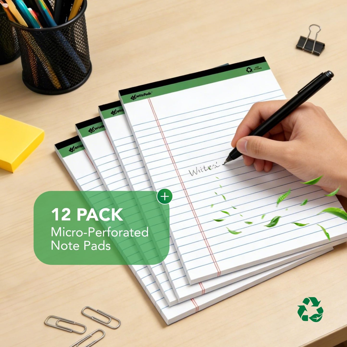 KAISA Legal Note pads 8.5 x 11，12pads 600 Sheets note pads Writing Pads Recycled Paper, Wide Ruled Perforated 50 sheets Premium Thick Paper Hard Back Notepads 8-1/2"x 11-3/4" Writing Tablet Canary For Office Supplies (Pack of 12pc)