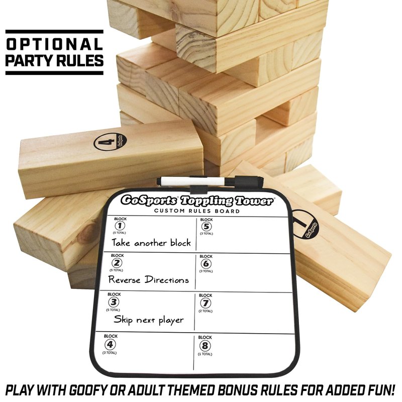 GoSports Giant Wooden Toppling Tower - Stacks Up to 5 ft - Natural Wood