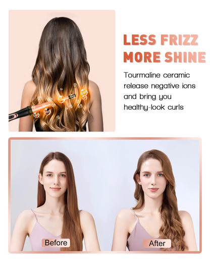 Long Barrel Curling Iron Wand Set, BESTOPE PRO 6 in 1 Curling Wand Set with Ceramic Barrel for Long/Medium Hair, 0.35"-1.25" Interchangeable Hair Wand Curler, Dual Volts, Include Glove & Clips - Black