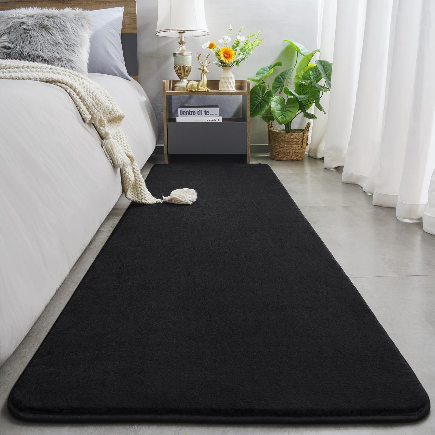 Amearea Modern Soft Hallway Runner Rug, 2x6 Feet Washable Runner Rugs for Hallway, Black Fluffy Rug Bedroom Bedside Rugs, Non Slip Memory Foam Rug Carpet for Entrance Kitchen Living Room Decor