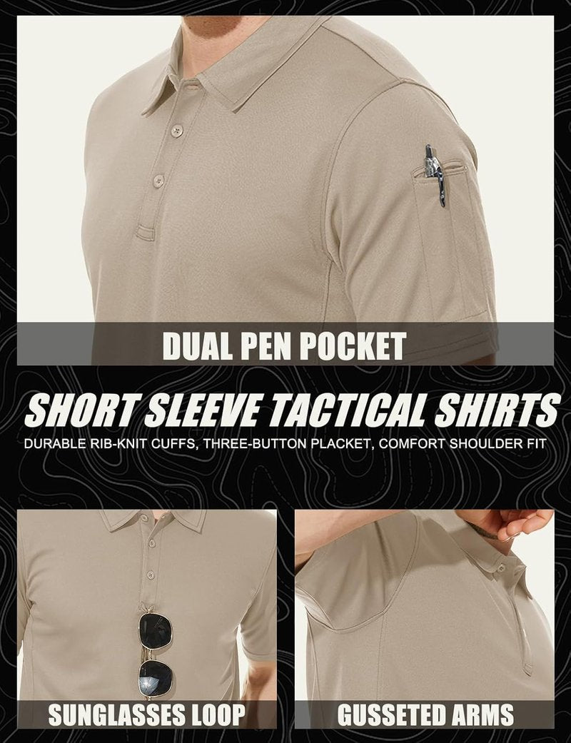 Men's Quick Dry Tactical Polo Shirt - Performance Short Sleeve Golf Shirt in Pique Jersey