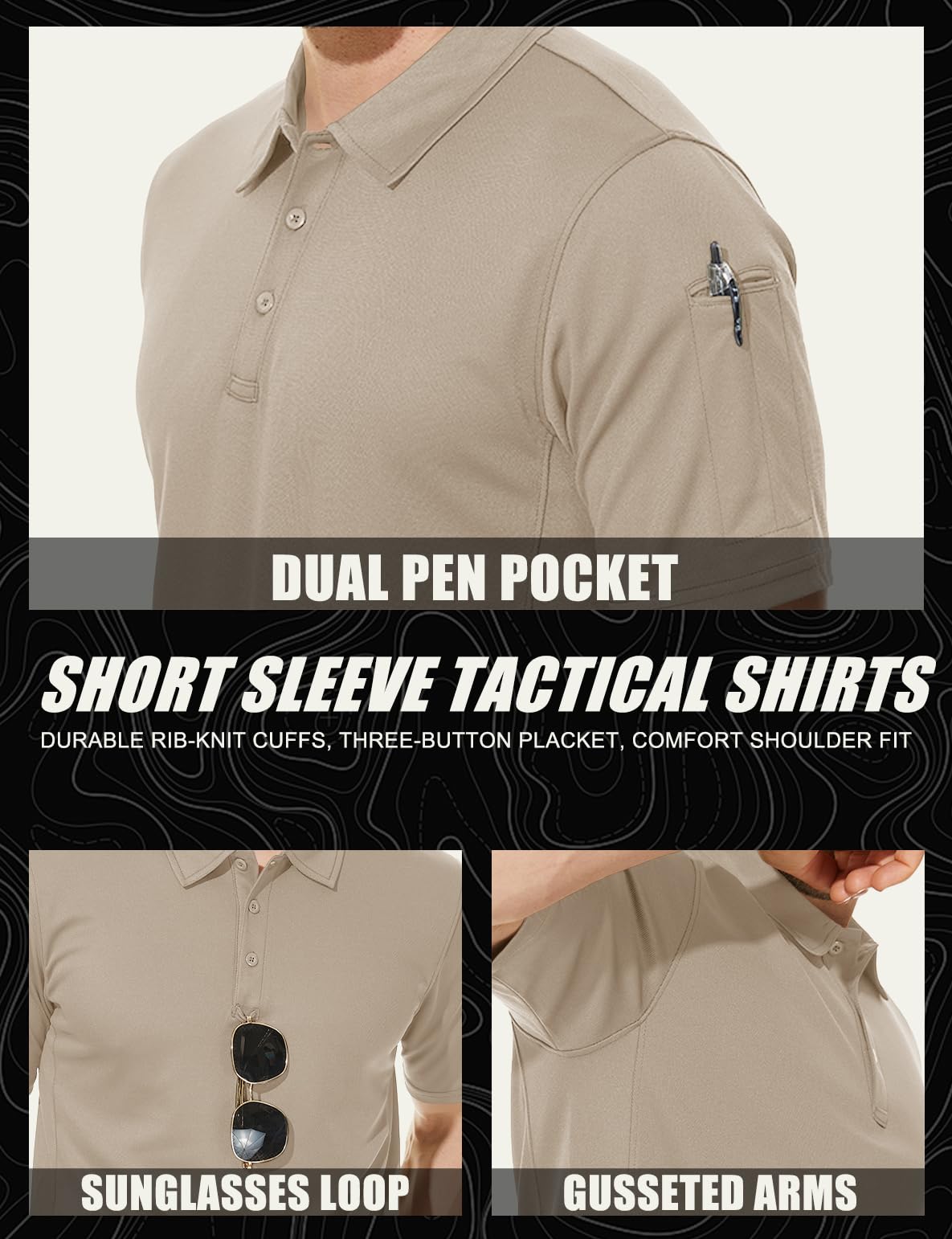 MAGCOMSEN Mens Polo Shirts Short Sleeve Golf Outdoor Dry Fit Polo Shirt Work Tactical T Shirt Khaki M