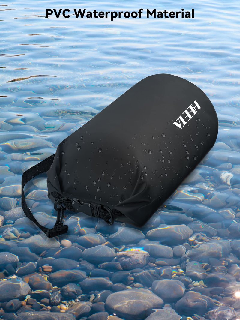 HEETA Waterproof Dry Bag for Women Men, Roll Top Lightweight Dry Storage Bag Backpack with Emergency Whistle for Travel, Kayaking, Boating, Camping, Beach, Cruise Ship Essentials (Pitch Green, 5L)