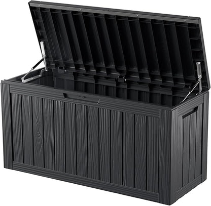 80 Gallon Waterproof Large Resin Deck Box Indoor/Outdoor Lockable Storage Container and Seating for Garden, Pool, and Patio (80 Gallon, Black)