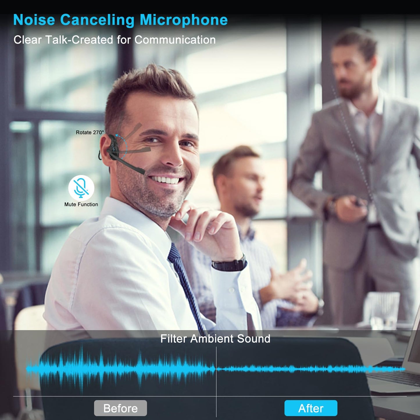 iDIGMALL Bluetooth 5.3 Headset with Microphone, Open Ear Headphones w/Noise Cancelling Mic for Phone PC Computer Laptop, Lightweight & Comfortable Wireless Headset for Office Driving Working Home,10H