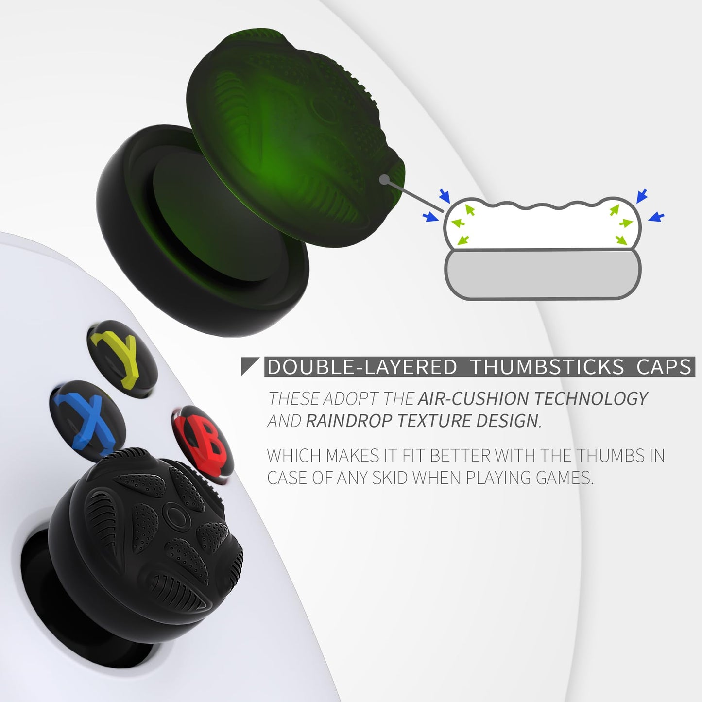 PlayVital Thumbs Cushion Caps Thumb Grips for ps5/4, Thumbstick Grip Cover for Xbox Series X/S, Thumb Grip Caps for Xbox One, Elite Series 2, for Switch Pro Controller - Raindrop Texture Design Black