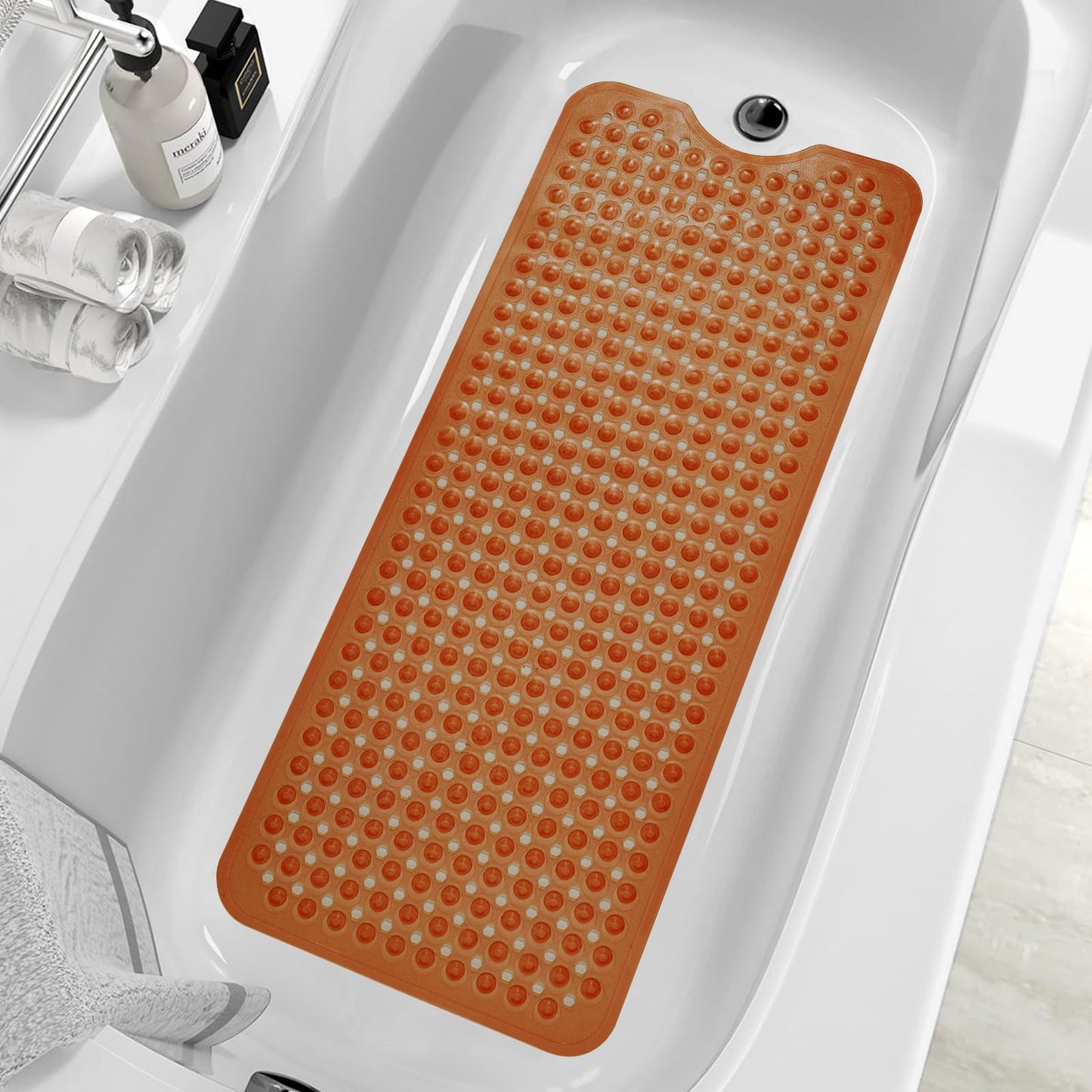 ZHICHENG Bath Tub and Shower Mats, Non-Slip 39 x 16 Inch Extra Long Bath Mat, Machine Washable Bathtub Mat with Drain Holes, Suction Cups for Bathroom (Colour Brown)