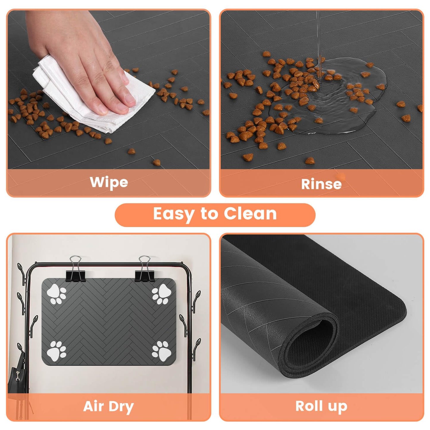 Pet Feeding Mat-Absorbent Pet Placemat for Food and Water Bowl, with Waterproof Rubber Backing, Quick Dry Water Dispenser Mat for Dog and Cat (27"x17", Striped Dark Gray)