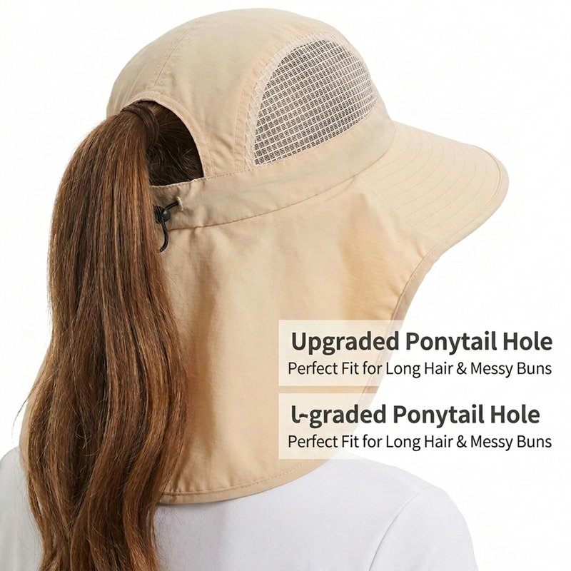 Womens UV Sun Protection Fishing Hat Foldable Waterproof Hiking Hat Women Neck Flap Wide Brim Gardening Hat with Ponytail Hole for Women Pink