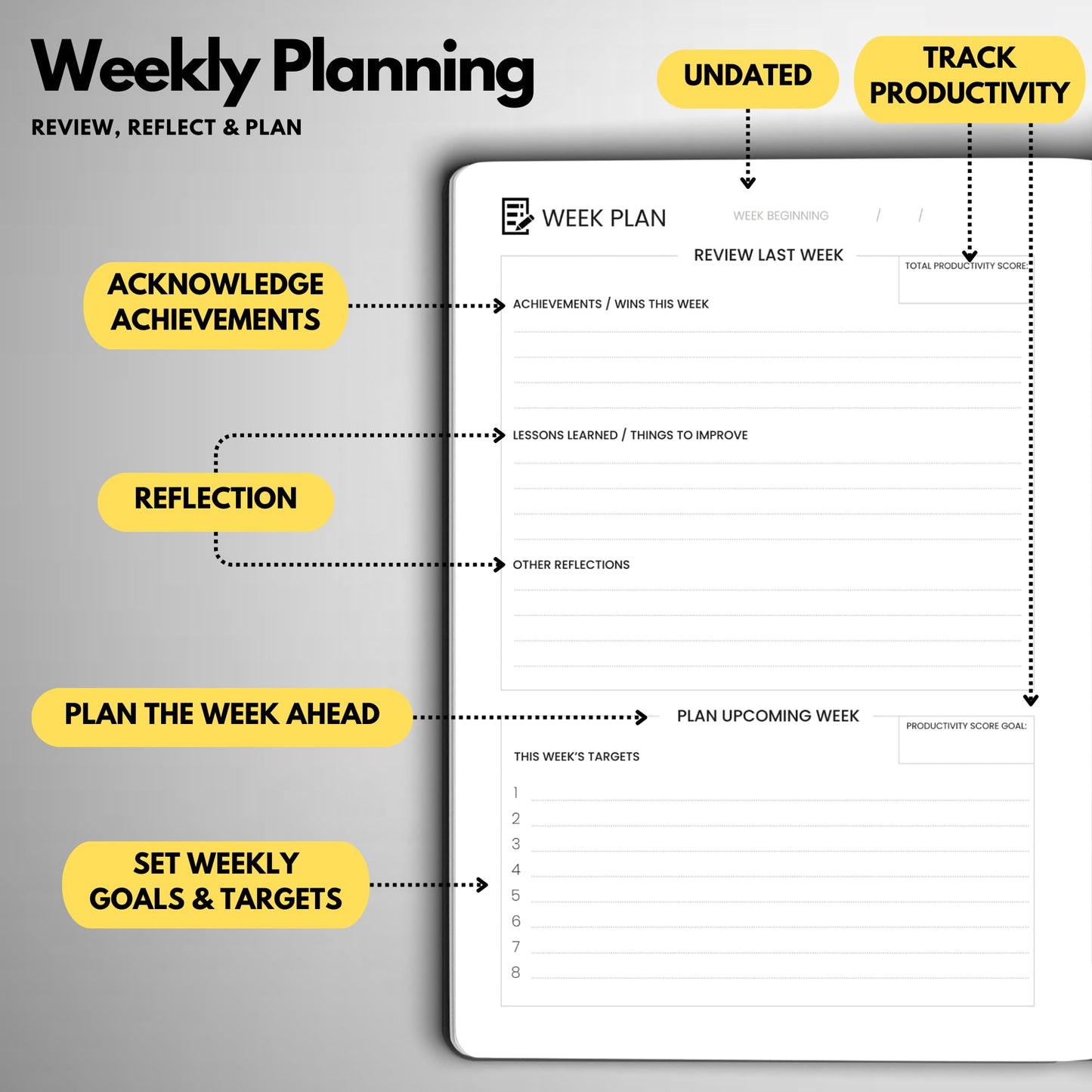 Wyze Planner Undated Daily Planner – 6-Month A5 Productivity Organizer with Full Page Per Day, Hourly Schedule, Goal Setting, Habit Tracker, Weekly & Monthly Pages – Hardcover Time Management Notebook (Gray)