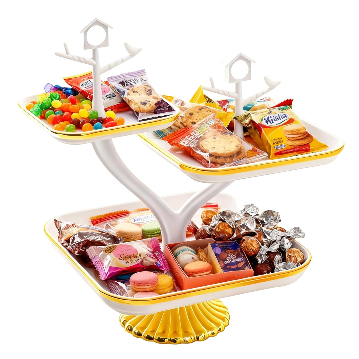 3 Tier Cupcake Stand, Plastic Tiered Dessert Serving Tray, Square Dessert Table Display Set for Cupcakes, Cookies, Macarons, Ideal for Baby Shower, Birthday, Wedding, Tea Party & Home Decor