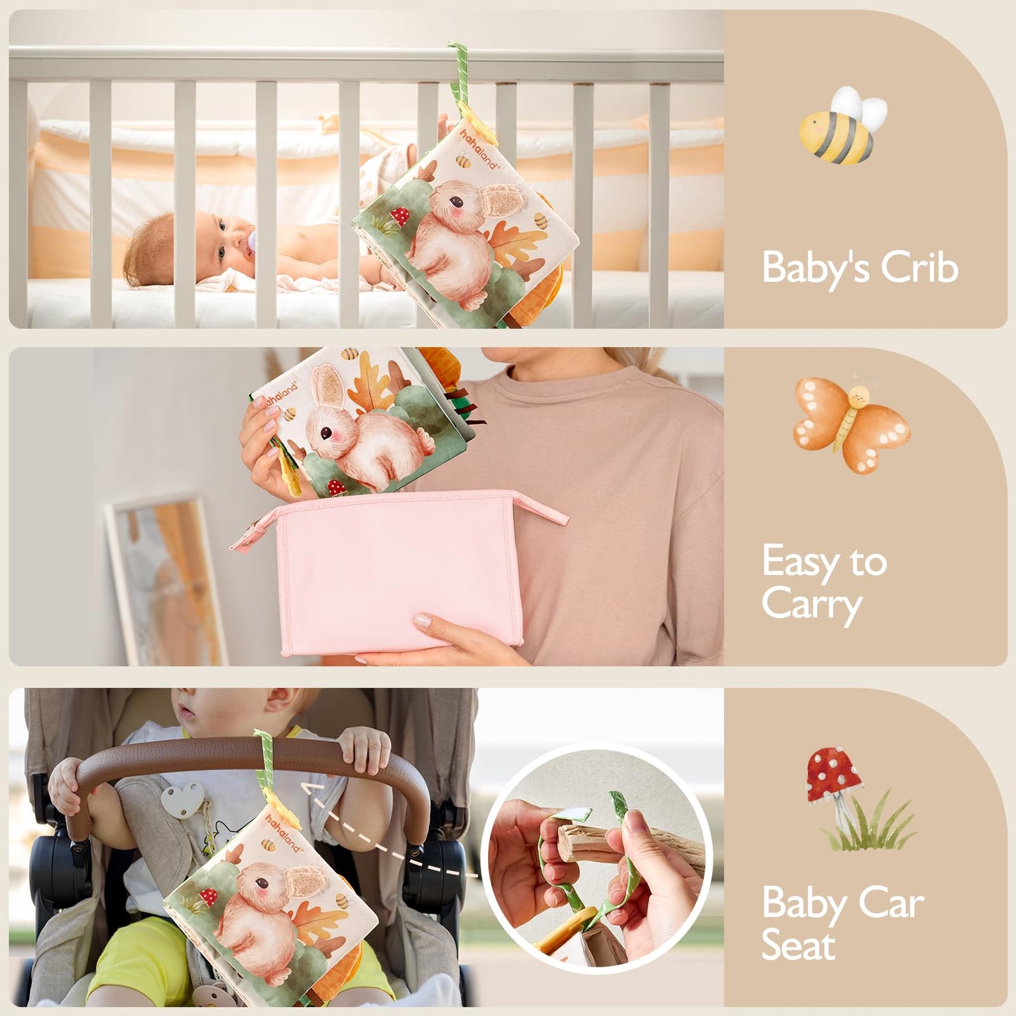 hahaland Baby Books 0-6 Months, Tummy Time Sensory Baby Toys 6 to 12 Months Touch Feel Book Textured Crinkle Books Baby Shower Birthday Gifts for Boys Girl 0 3 6 9 12 Months Baby Travel Toys