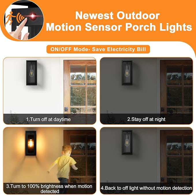 15" Motion Sensor Outdoor Wall Lights, 2 Pack Large Dusk to Dawn Outdoor Lights, 3 Lighting Modes Waterproof Anti-Rust Wall Sconces, Exterior Lighting Fixtures for Front Door, Porch, Garage