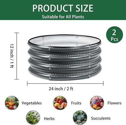 2 Pcs 2x2X1 FT Round Galvanized Raised Garden Bed Kit, Light Green Outdoor Planter Garden Bed, Metal Raised Box for Vegetables, Fruits, Flowers & Herbs