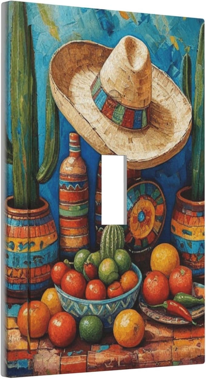 Decorative Art Light Switch Covers Mexican Sombrero & Serape Vibes Single Toggle Wall Plate Decorative Switchcover Electrical Switchplate for Home Decor