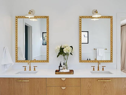Gold Decorative Mirror for Living Room, 39'' X 27'' Rectangular Wall Mirror with Wavy Wood Frame, Unique Gold Wood Mirror for Bathroom, Dining Room, Entryway, Hallway