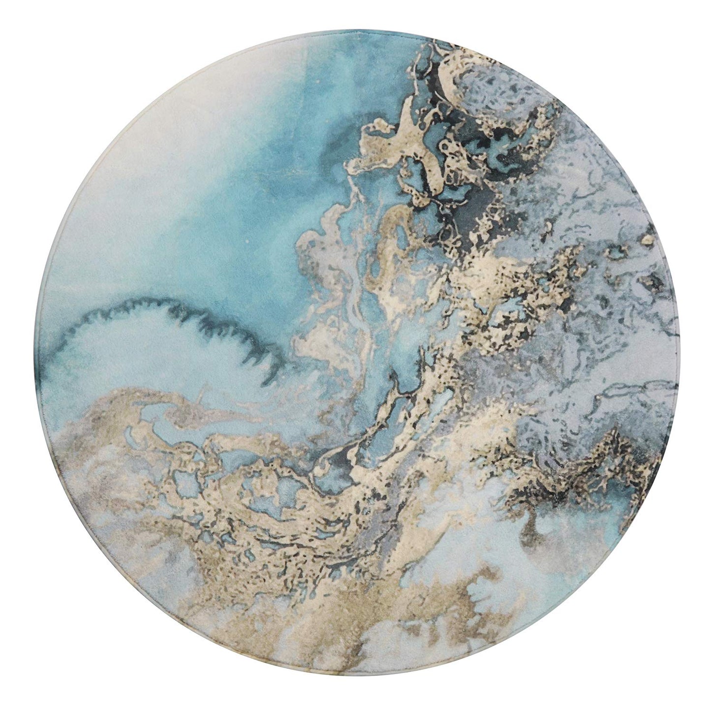 Lahome Marble Pattern Round Area Rug - 3' Diameter Faux Wool Non-Slip Area Rug Accent Distressed Throw Rugs Floor Carpet for Living Room Bedrooms Laundry Room Decor (Round - 3' Diameter, Blue)