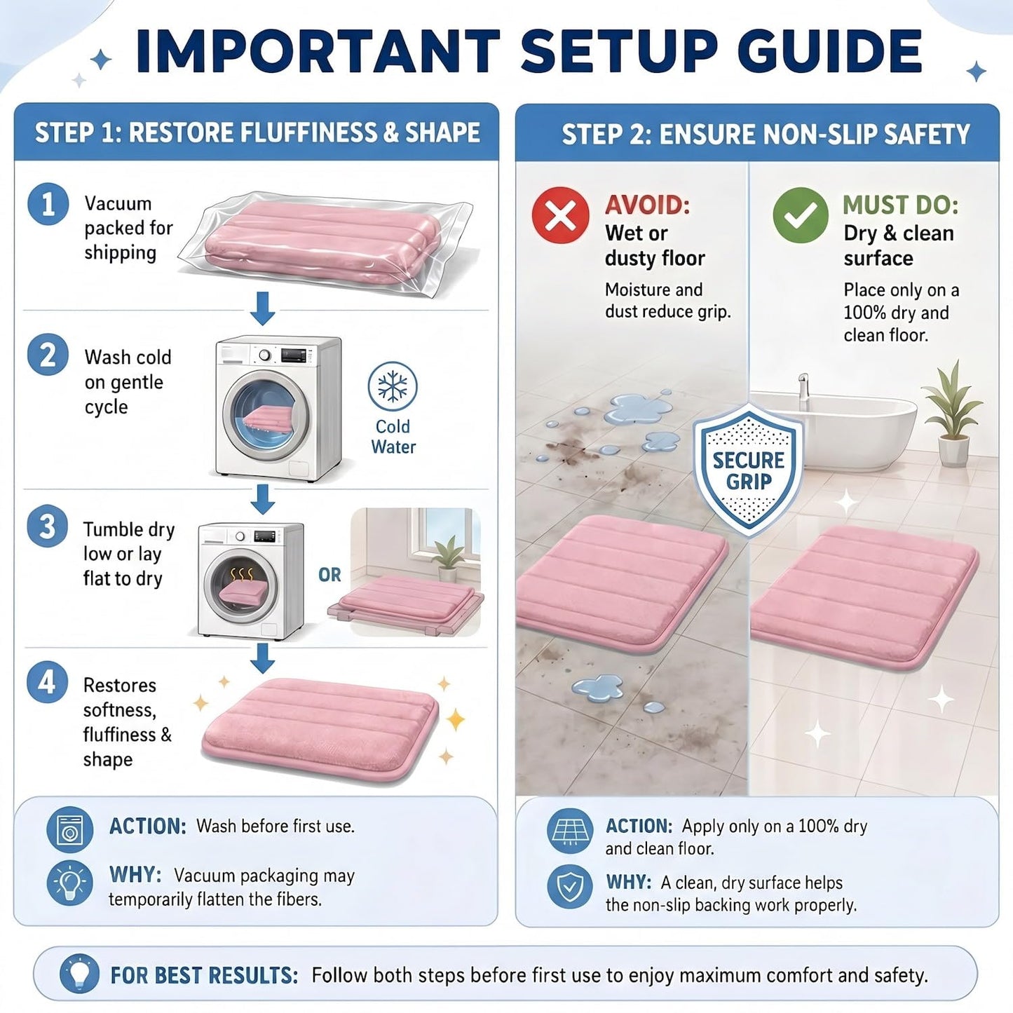 AINAHYVA Bathroom Rugs Set 3 Piece, Memory Foam Bath Rugs, Non Slip Washable Bathroom Rug Set, Extra Soft Absorbent Bath Mats with U-Shaped Toilet Rug, Pink