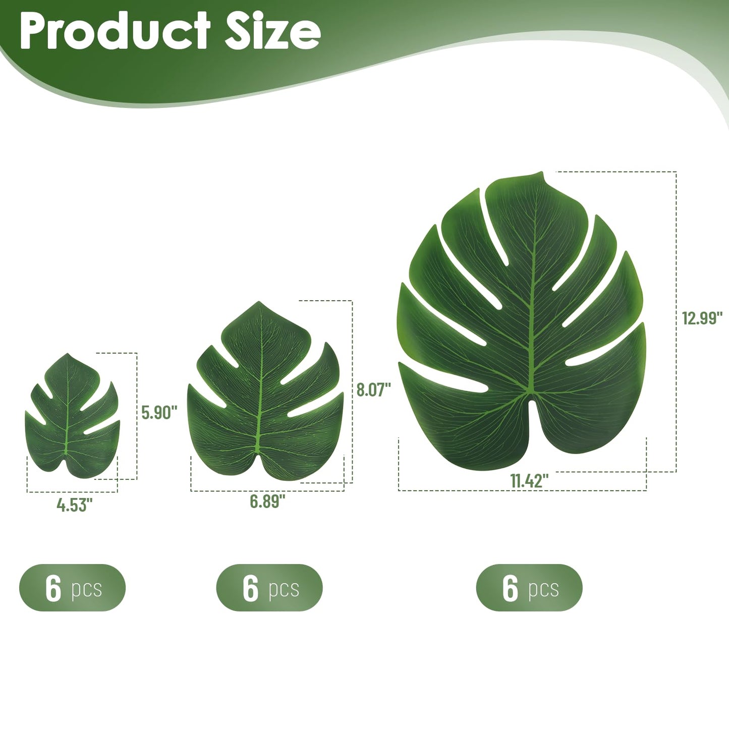ARTKAIKE Artificial Palm Monstera Green Leaves for Birthday Party Table Decor, Realistic Tropical Fake Plants for Dinosaur/Jungle, Luau & Safari Theme Events (18, Monstera)