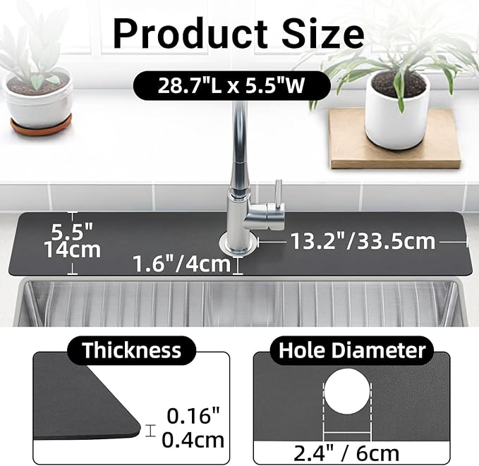 LOPNUR Faucet Mat for Kitchen Sink Protectors, 29 Inch Extra Long Kitchen Sink