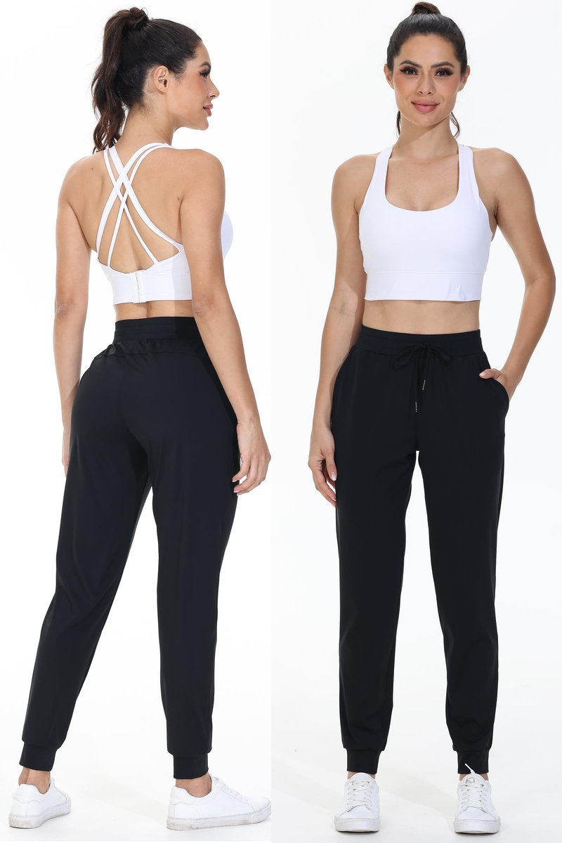 Athletic Joggers for Women with pockets Workout Running Track Pants Work Golf Gym Active Sport Sweatpants Tall Cropped Lightweight Lounge Casual Travel Jogger Outfits Trendy Clothes 29" Black L