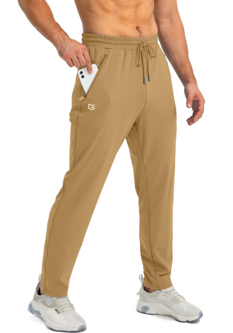 G Gradual Men's Sweatpants with Zipper Pockets Tapered Joggers for Men Athletic Pants for Workout, Jogging, Running (Dark Khaki, Small)