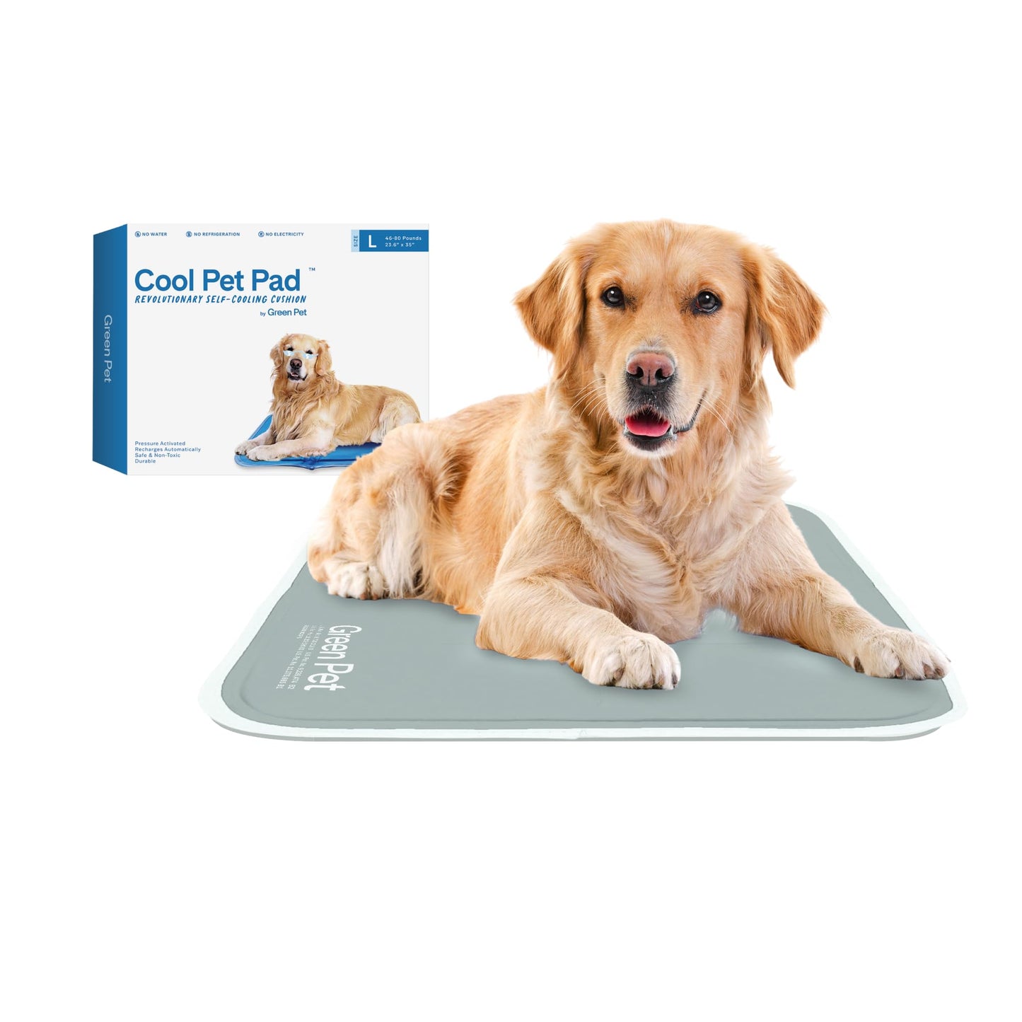 The Green Pet Shop Cool Pet Pad - Large, Sage Grey - Self-Cooling, Pressure Activated Mat for Dogs & Cats from 46-80 lbs - Non-Toxic Gel, No Water Needed