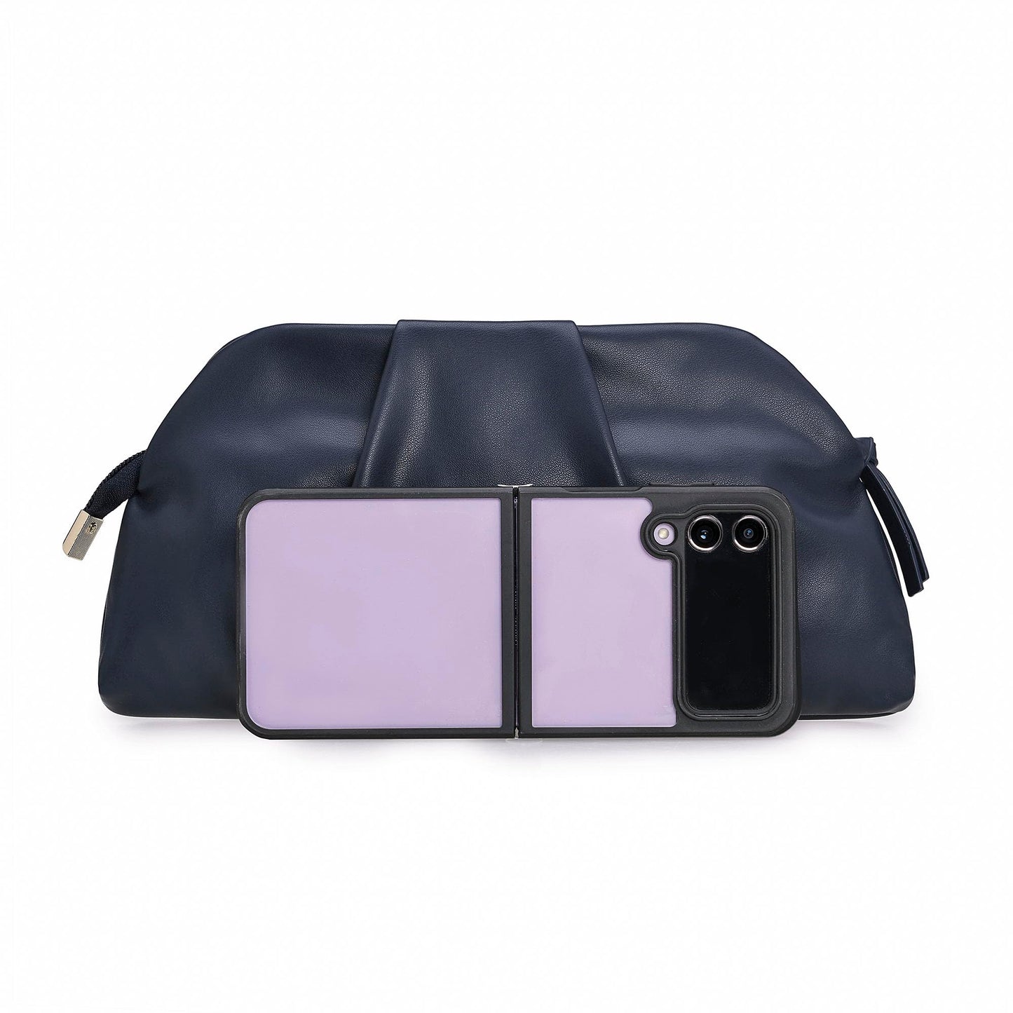 IXEBELLA Dressy PU Clutch Purse for Women Formal Soft Pleated Vegan Leather Evening Bag for Wedding/Prom/Cocktail Party (Navy)