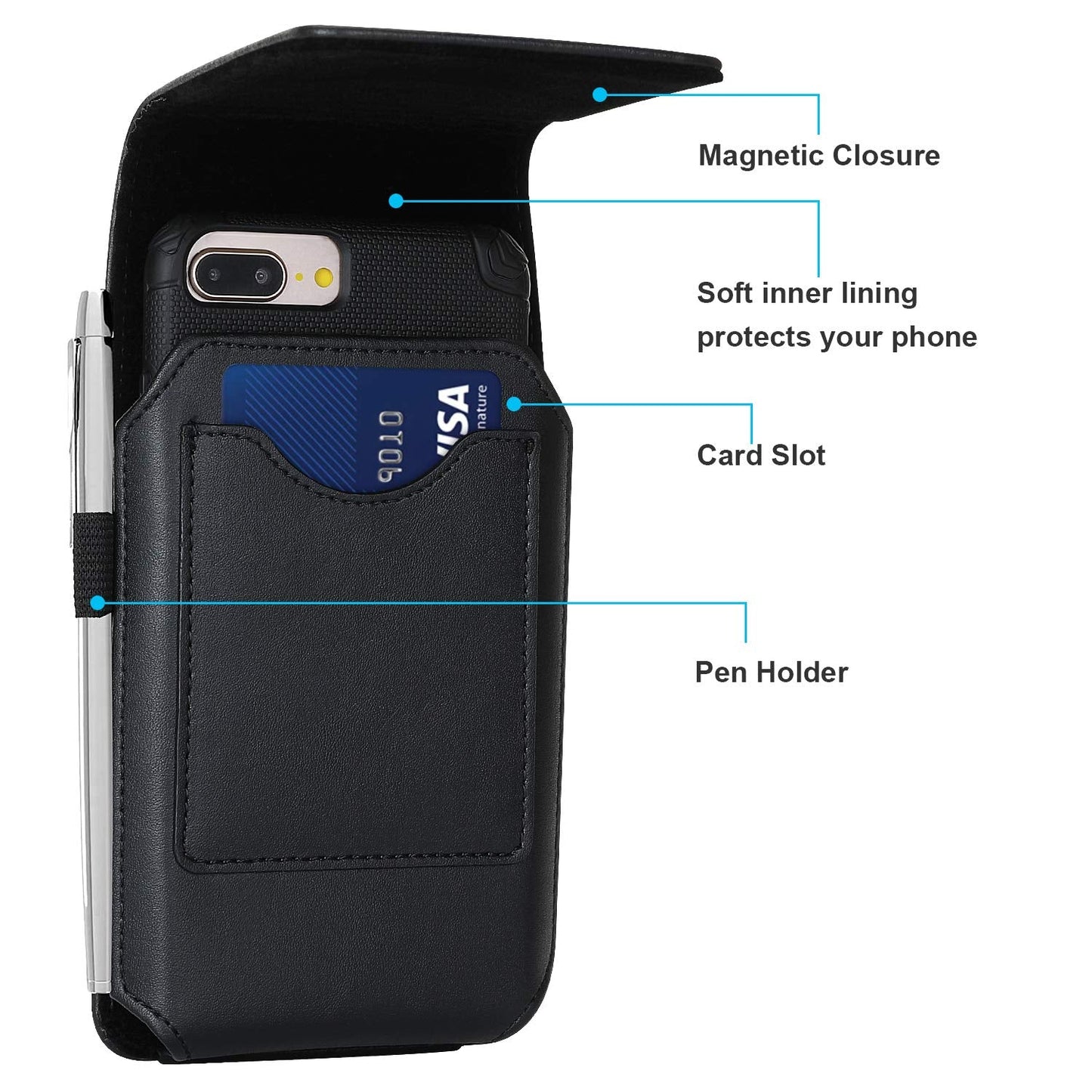 BECPLT Phone Holster for Apple iPhone 17 Pro 16/15/14/13/12/11 Pro Leather Belt Case,Swivel Clip Pouch Holster Belt Clip Case for Galaxy S25 S24 S23 S22 S21 Google Pixel 5 4a 5G 4 LG -Black