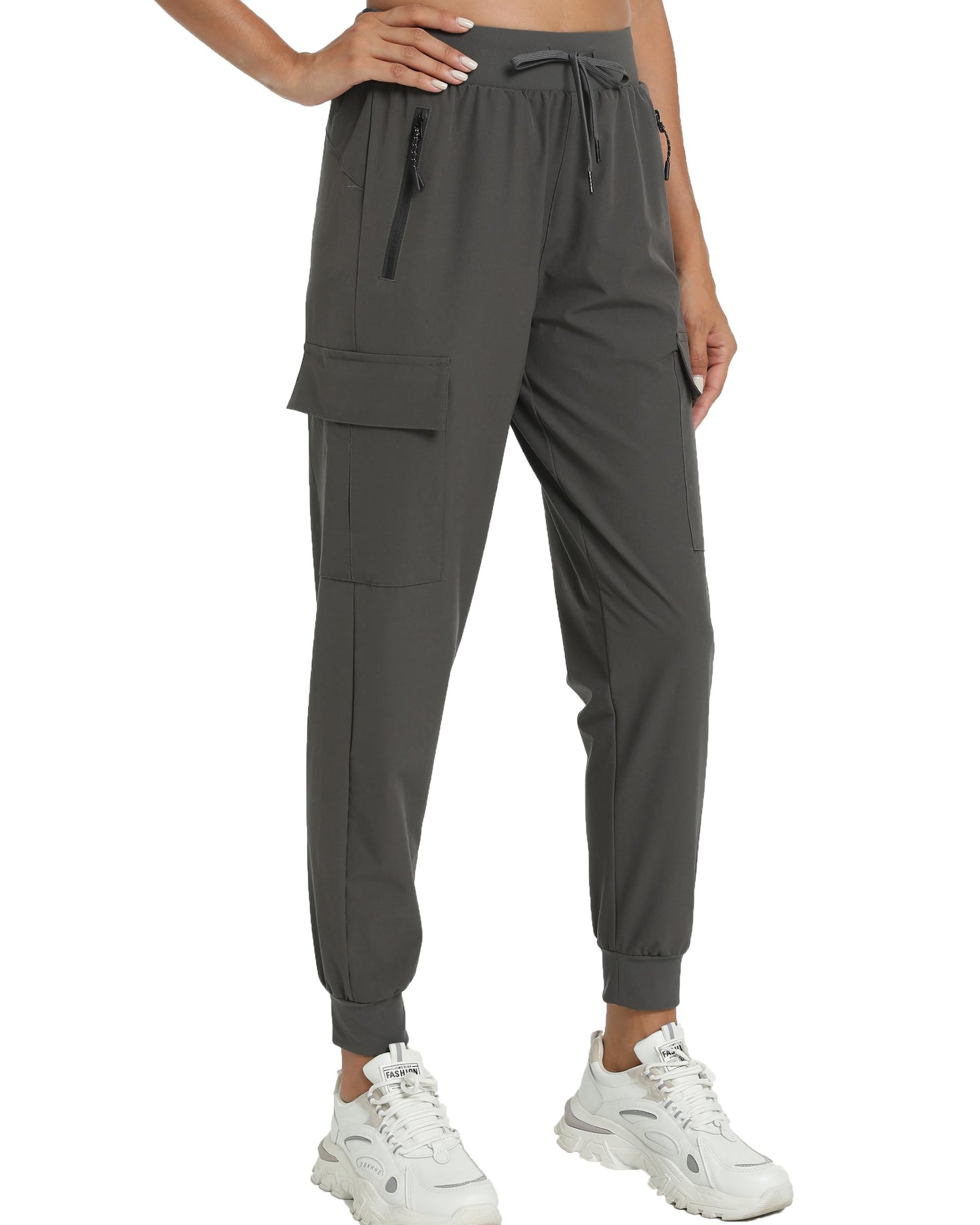 Women's Lightweight Joggers Hiking Cargo Pants-4 Pockets(Grey, Medium)