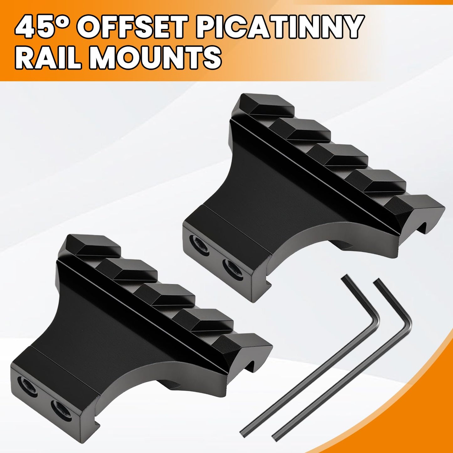 PUKESI Picatinny Offset Rail Mounts, 45 Degree 4 Slots Offset Picatinny Rails 45° Angle Mount Aluminum Low Profile for Flashlight Laser Sight Optics (4 Slot - 2 Pack)