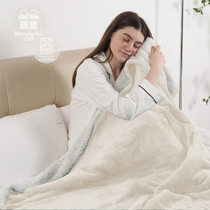 Electric Heating Blanket Queen Size, Cozy Flannel Sherpa Heated Electric Blanket with 5 Heating Levels & 10 Hours Auto Off, Fast Heating, Machine Washable Heated Blanket, 84" x 90", White