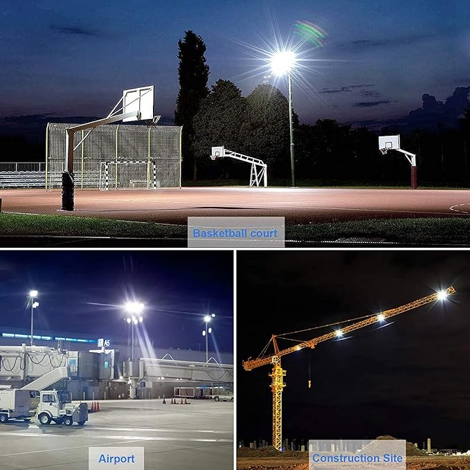 2 Pack 300W LED Flood Light Outdoor,2000W Equivalent 43500LM 5000K Daylight White Super Bright FloodLight with Plug,IP66 Waterproof Commercial Lighting for Sports Fields,Counts,Arena,Stadium