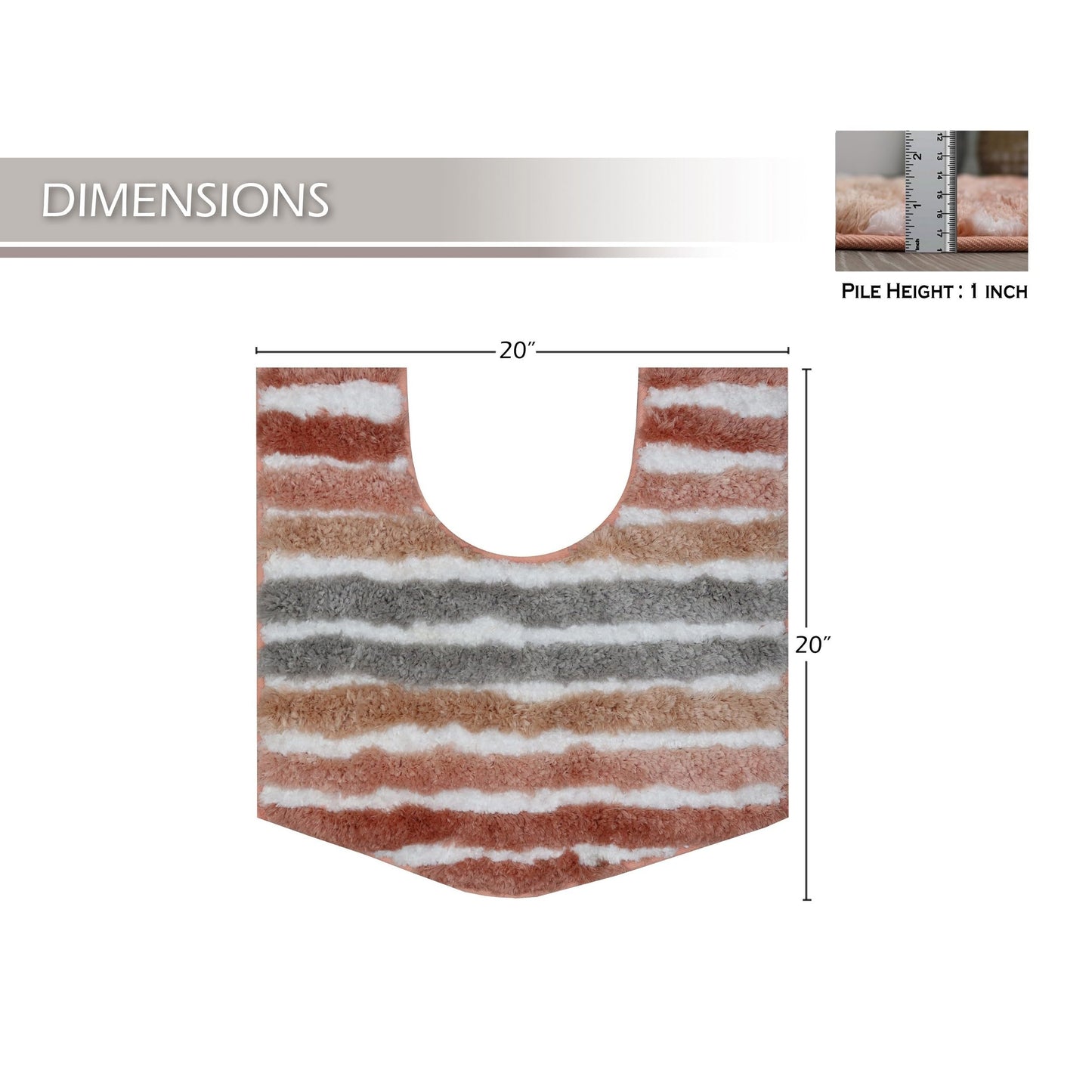 Home Weavers Luxury Toilet Rugs U-Shaped 20x20, Extra Soft and Absorbent Microfiber Bathroom Rugs, Non-Slip Plush Shaggy Bath Mat, Machine Wash Dry, Contour Bathroom Mats for Toilet Base, Coral