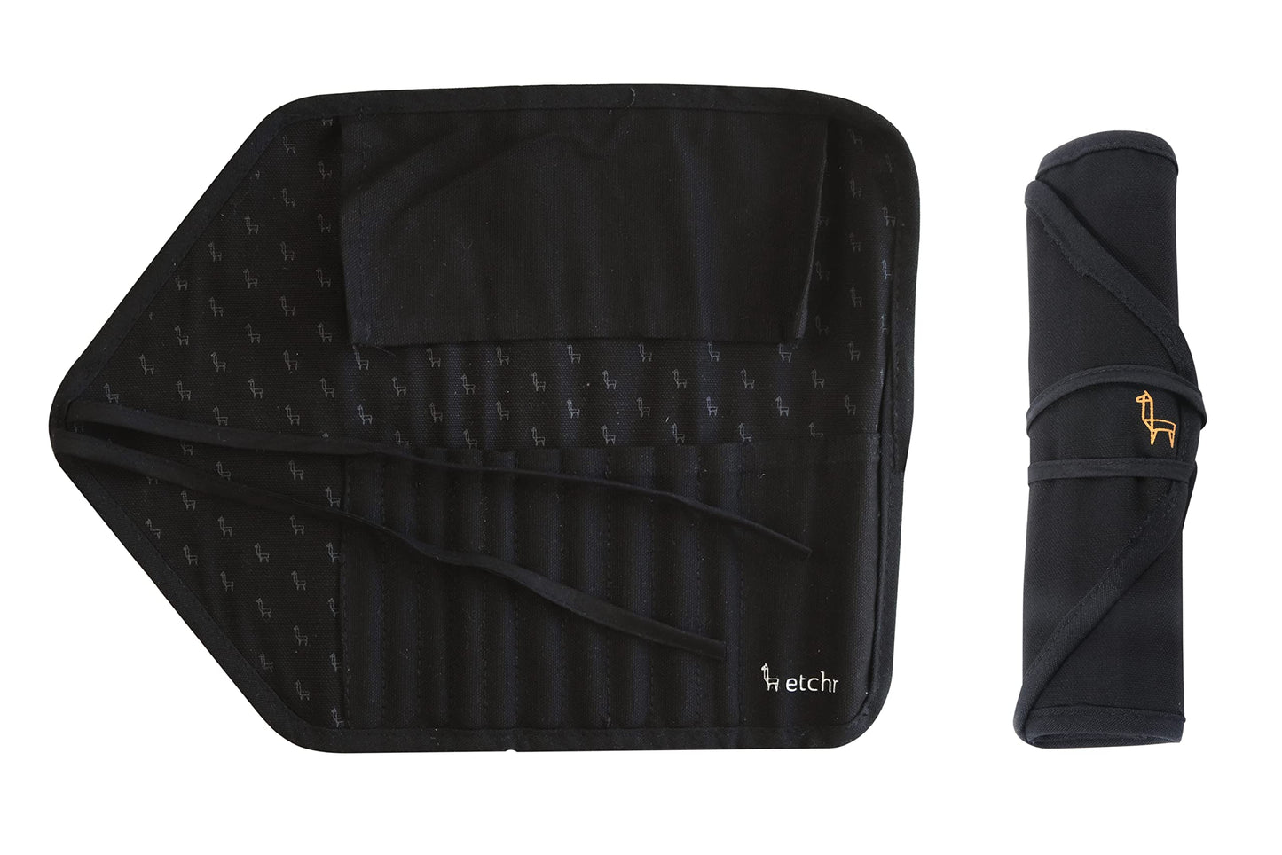 ETCHR Canvas Roll Up Brush Pouch - Black Paint Brush Holder with Canvas Ties