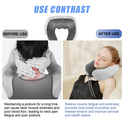 Travel Neck Pillow/Electric Neck Massager with Heating, Memory Foam Pillow for Neck Pain Relief, Neck Support Pillow for Airplane, Car, Office, Gift (Grey)