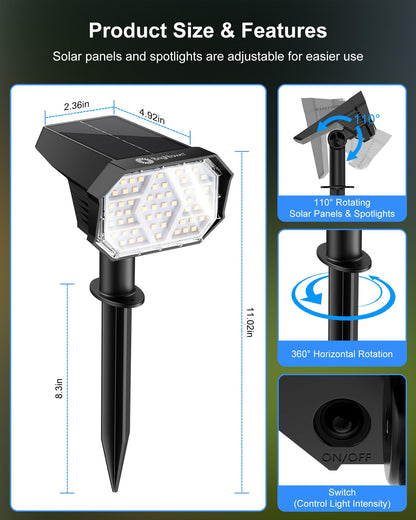 Brightown 4Pack Solar Spot Lights Outdoor with 58 LED & 1800mAh, IP67 Solar Lights Outdoor Waterproof with 3 Light Modes, 2-in-1 Dual Use Outdoor Solar Lights for Yard, Garden and Pathway (Cool White)