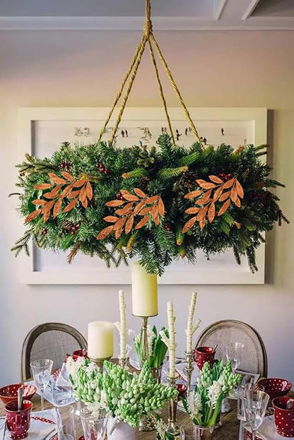 DILATATA 6Pcs Christmas Glitter Leaves Bay Leaves Spray 24" Artificial Orange Bay Leaf Picks Sprays Giltter Stems for Halloween Centerpiece Christmas Home Decor Home Decor - Orange