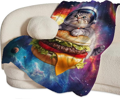Funny Cat Decor Gifts - Flannel Fleece Fuzzy Cat Throw Blanket, Soft Warm Cozy Plush Food Blanket for Bed Couch Living Room, Stuffed Decoration for Kids Adult, 60"x50"