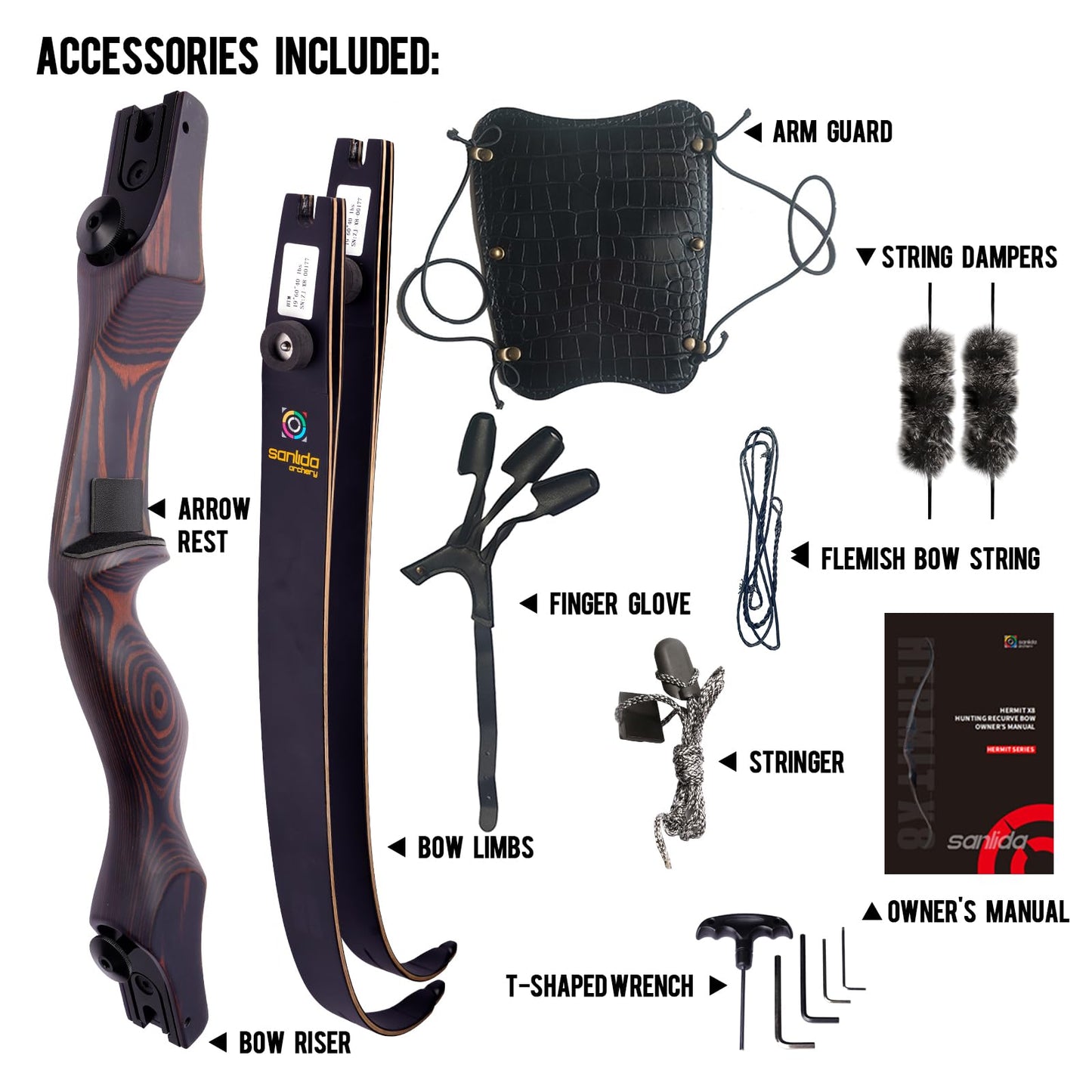 New Sanlida Hermit X8 Standard ILF Takedown Hunting Recurve Bow for Adults and Hunters, 62 Inch Wooden Recurve Bows Package for Outdoor, Hunting and Practice 25-60Lbs RH Only (30Lbs)