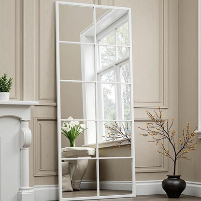 Full Length Mirror, 65"x24" Window Pane Mirror for Wall Decor, White Full Body or Wall Mounted Mirrors, Farmhouse Standing Mirrors Hanging or Leaning for Living Room, Entryway, No Stand