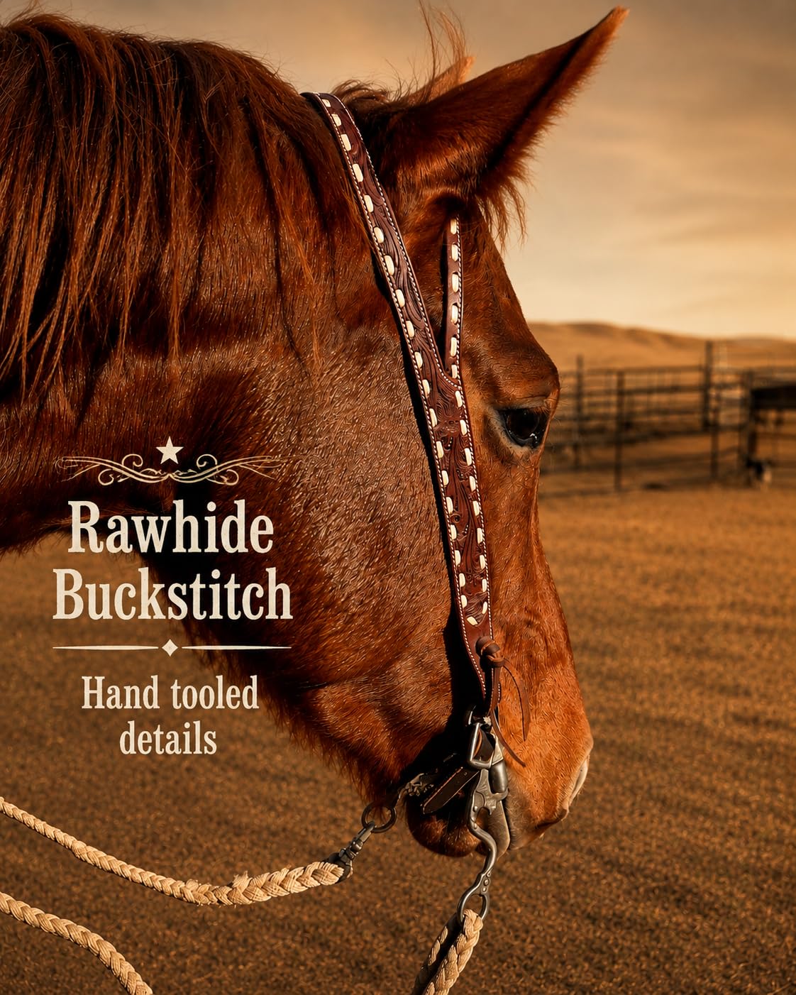 Ranch Hand Leather Split Ear Headstall - Western Horse Bridle with Buckstitch - Full Grain Leather Headstall for Quarter Horses, Rodeo & Ranch Use