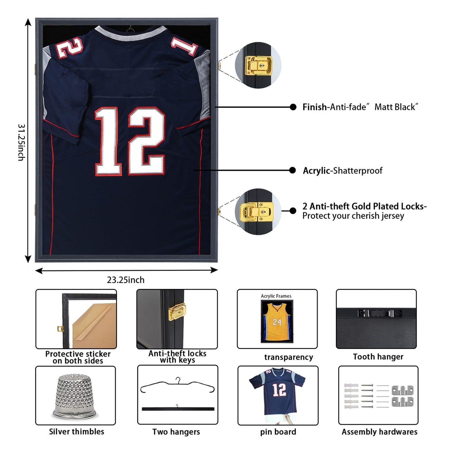 IHEIPYE Jersey Frame Display Case 2 Pack - Large Sport Jersey Shadow Box with UV Protection Acrylic for Baseball, Basketball, Football, Soccer, Hockey, Shirt and Uniform