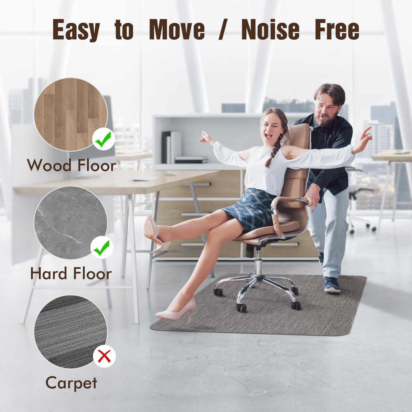 Blvornl Office Chair Mat for Hardwood Floor, 45"x 53" Desk Chair Mat for Hard Wood and Tile Floor, Large Anti-Slip Hard Floor Protector Rolling Chair Mat, PVC Mat Desk Rug for Office Home, Dark Grey