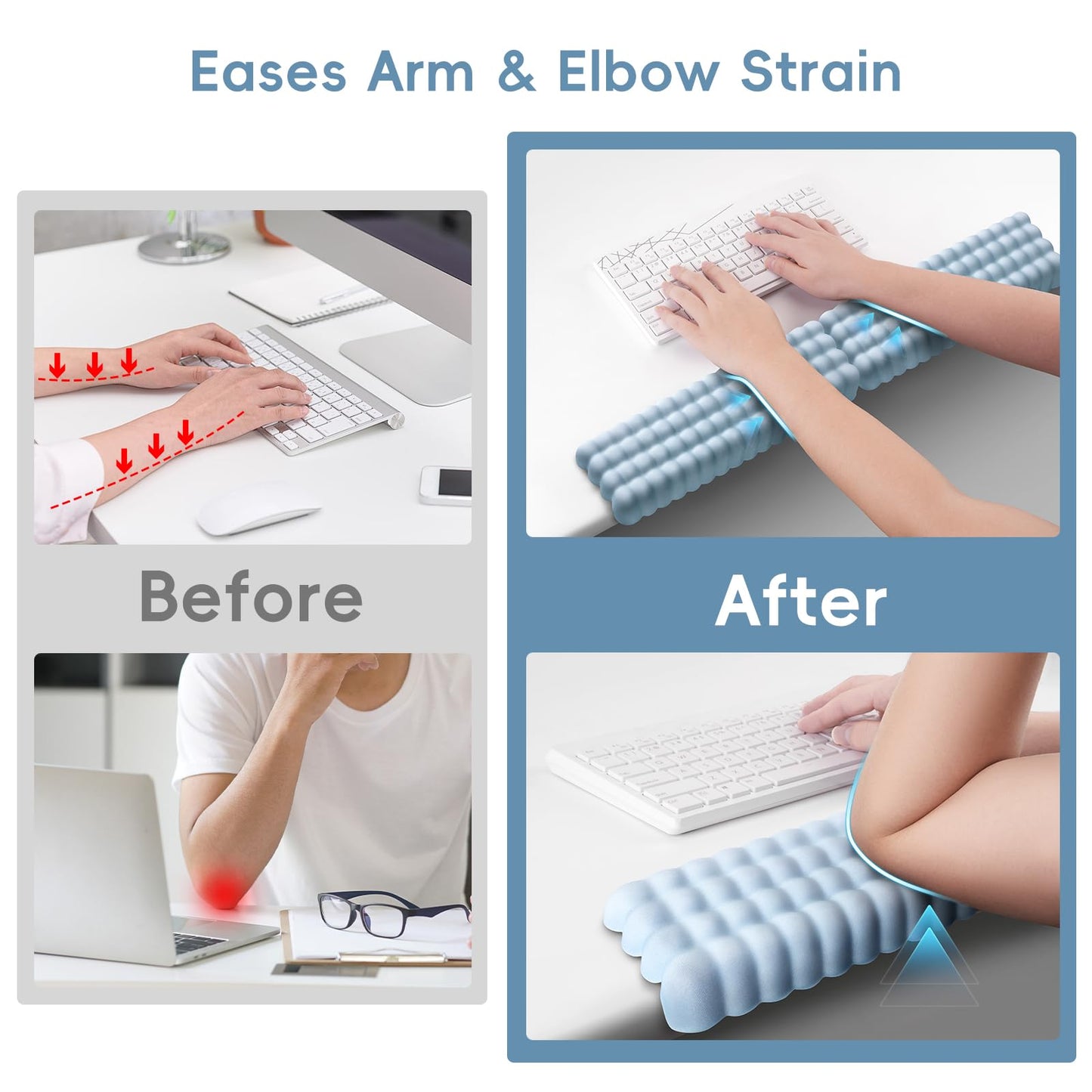MOSISO Arm Rest for Desk, L-Shaped Desk Elbow Pad for Desk, Spherical Memory Foam Elbow Pads with Non-Slip Base, 2 Pcs Ergonomic Massage Desk Edge Cushion & Wrist Rest for Computer Keyboard, Blue