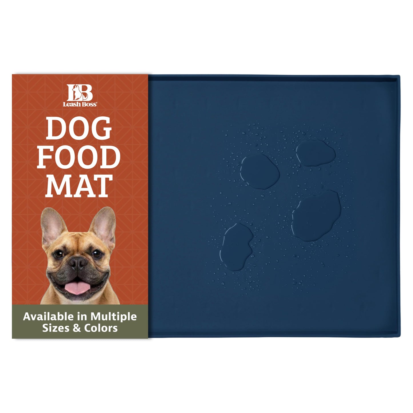Leash Boss Dog Food Mat - Waterproof Cat & Dog Bowl Mat for Food and Water, Silicone Pet Feeding Mats for Floors, Non-Slip Placemat with High Edges, Puppy Essentials (Small: 18"x11", Navy)