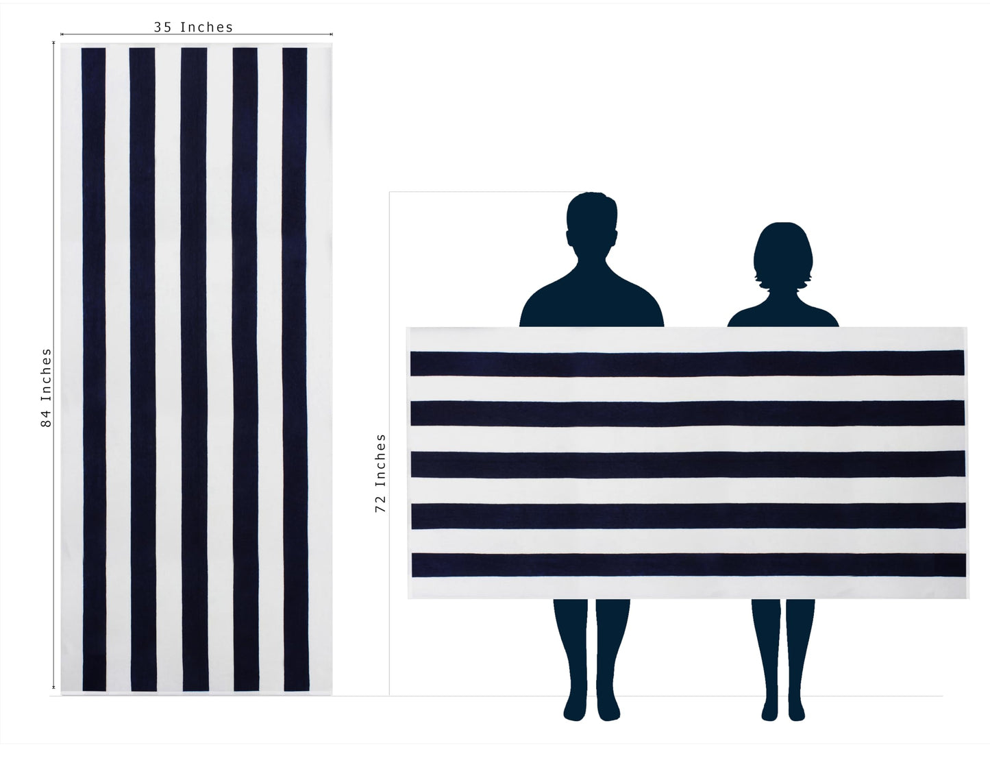 COTTON CRAFT Oversized Beach Towels - Set of 2 - XXL 35x84 The Big Kahuna 7 Foot Extra Large Beach Blanket Towel - Big & Tall - Huge 100% Cotton Velour Soft Luxury Pool Bath Towel - Cabana Stripe Navy