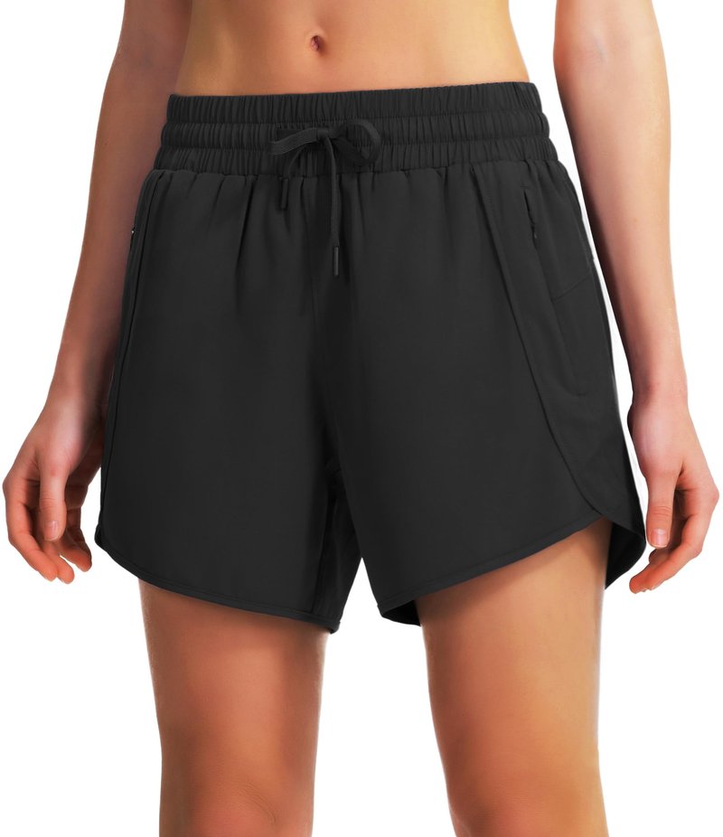 Ksmien Women's 5"/ 7" Athletic Running Shorts Quick Dry Lightweight Workout Gym Shorts with Zipper Pockets UPF 50+ Black S