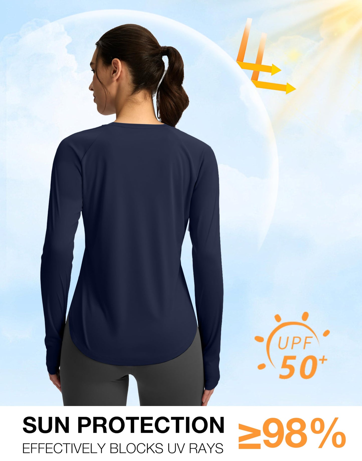 Soothfeel Womens Sun Shirts UPF 50+ UV Protection Lightweight Quick Dry Long Sleeve Workout Hiking Tops Outdoor, Navy, M