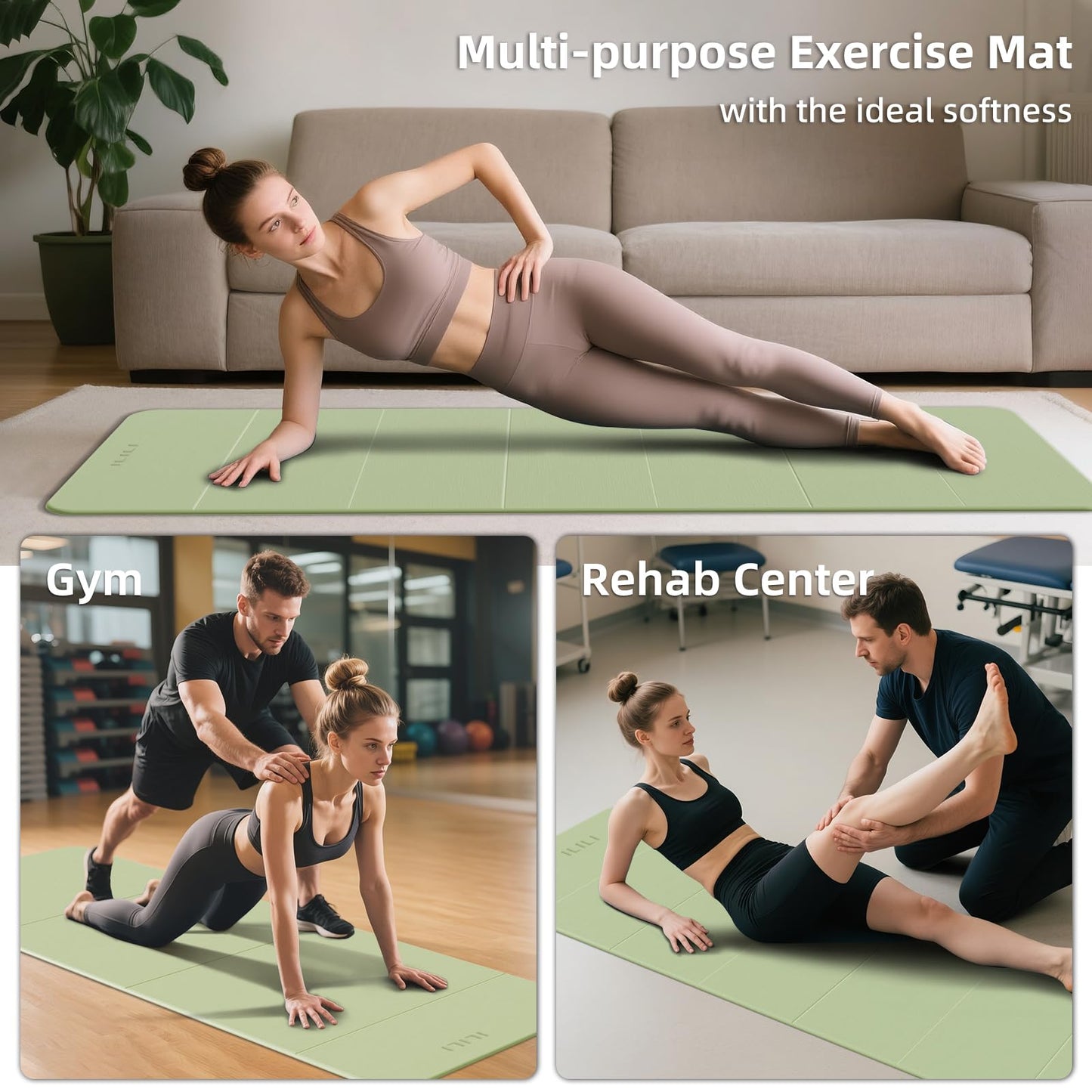 ILILI Foldable Yoga Mat, 10mm Thick, TPE Material, Extra Long 75"L x 26"W, Soft and Comfortable Folding Mat 0.4 Inches, Easy to Carry and Store, 190*66cm Portable Multi-Functional Use for Yoga, Home Exercise & Outdoor (Matcha Green+Black)